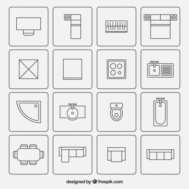 626x626 Furniture Symbols Used In Architecture Plans Vector Free Download
