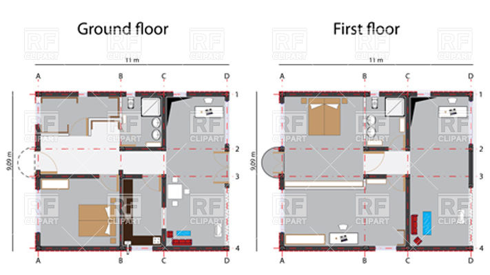 711x400 Home Ground And First Floor Plans Vector Image Vector Artwork Of