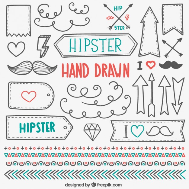 626x626 Hand Drawn Hipster Elements Vector Free Download
