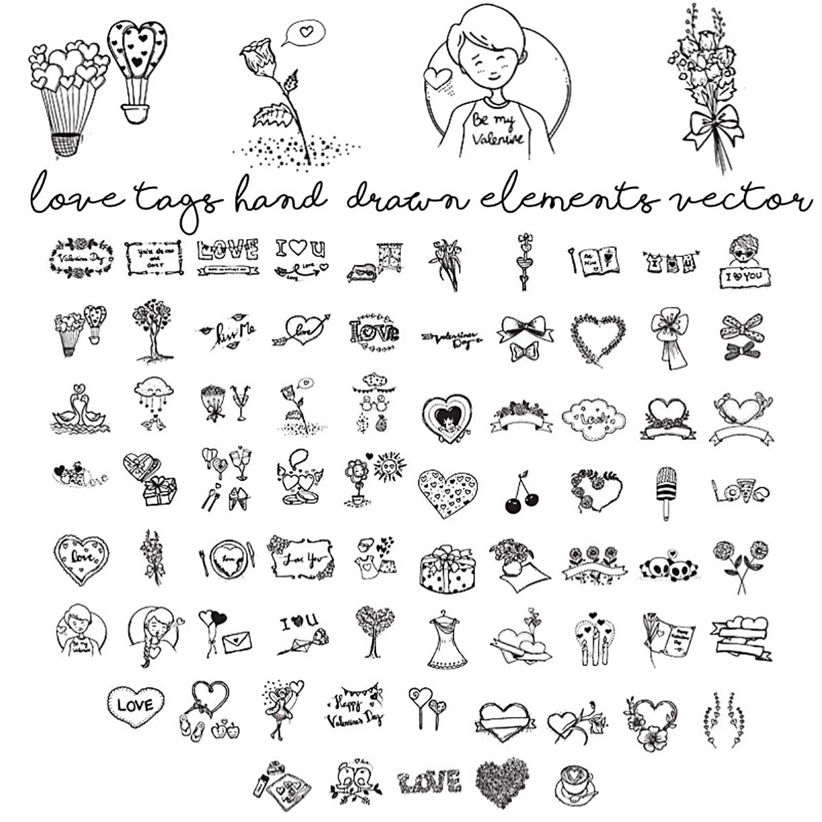 1200x1200 Love Tags Hand Drawn Elements Vector Set Free Download