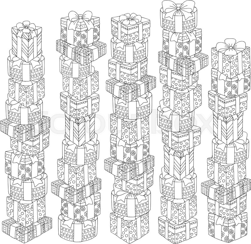 800x777 Vector Hand Drawn Gifts Boxes Illustration For Adult Coloring Book