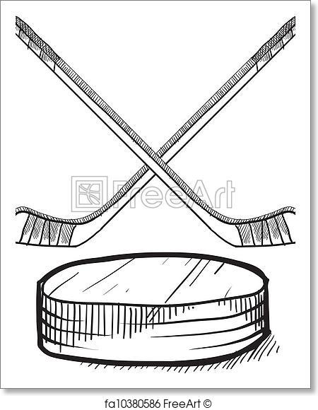 450x580 Free Art Print Of Hockey Sticks And Puck Vector. Doodle Style
