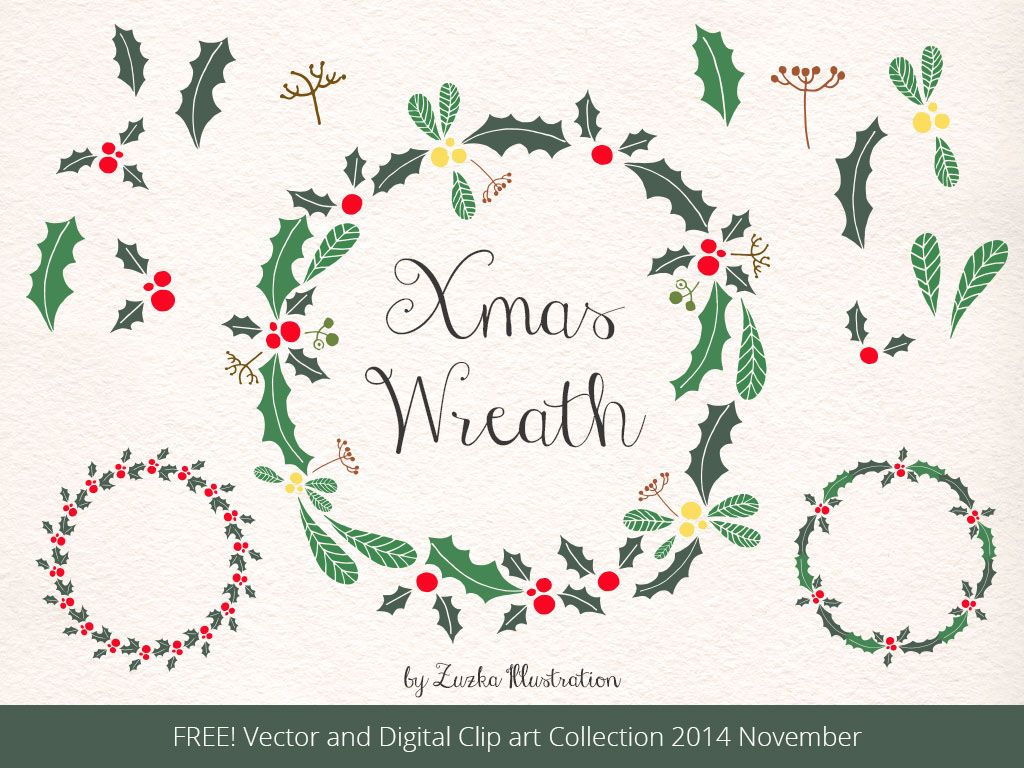 1024x768 Free Christmas Wreath, Holly Vector And Xmas Clipart On Behance