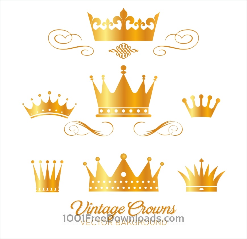 869x840 Free Vectors Set Of Gold King Crowns Abstract