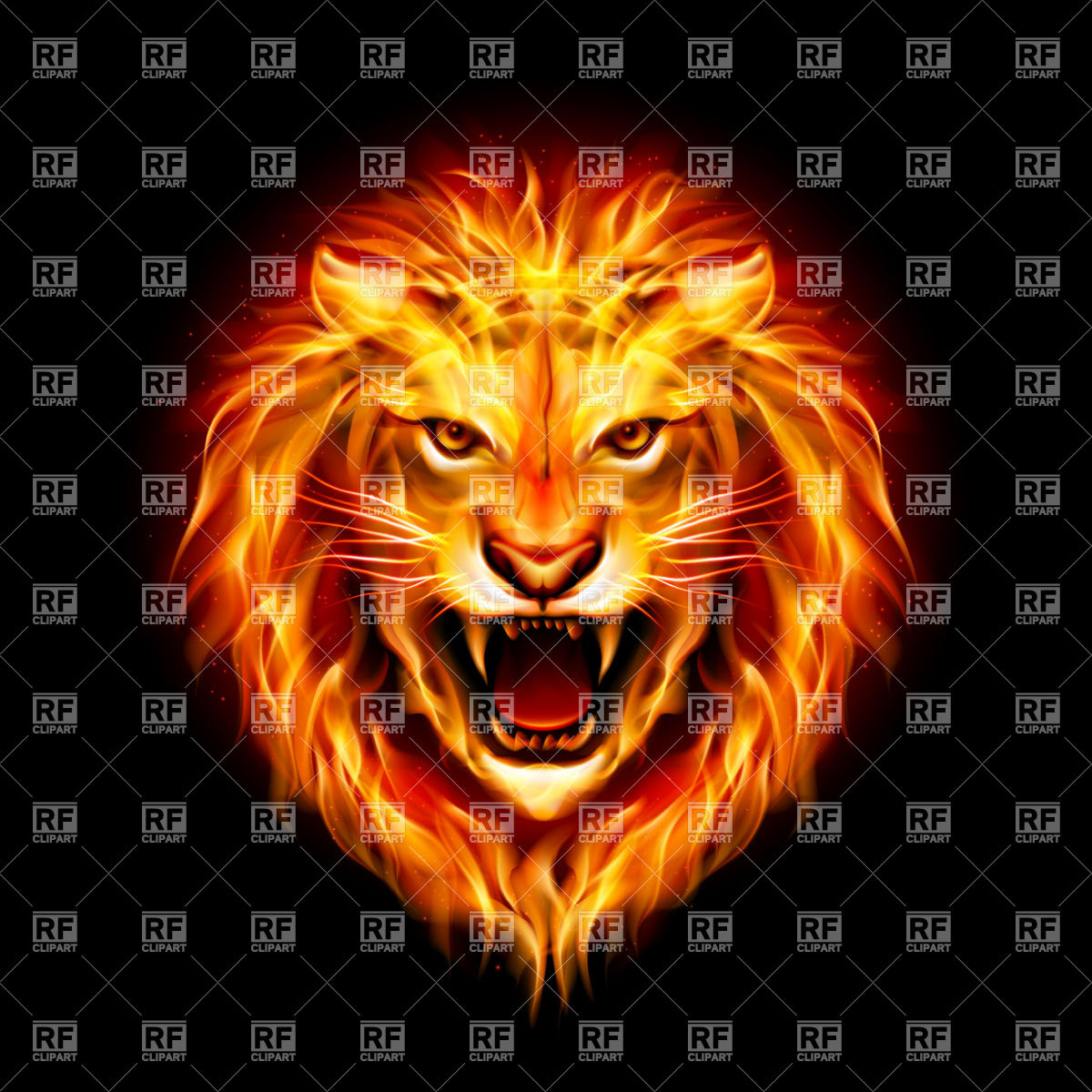 1200x1200 Head Of Aggressive Fiery Lion Vector Image Vector Artwork Of