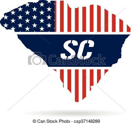 450x419 South Carolina Patriotic Map. Vector Graphic Design Illustration.