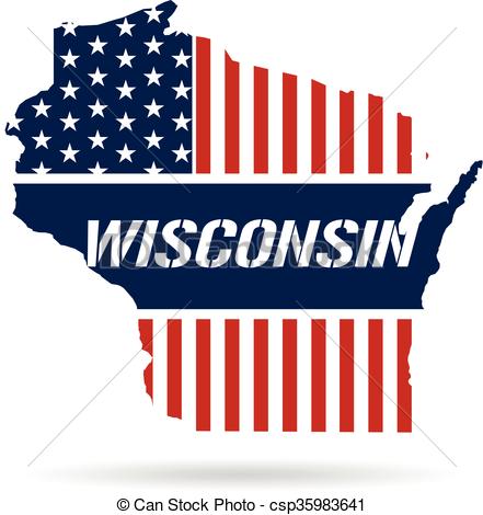 441x470 Wisconsin Patriotic Map. Vector Graphic Design Illustration.