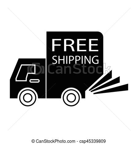 450x470 Simple Flat Black Free Shipping Truck Small Icon Vector.