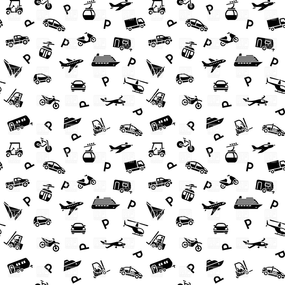 1200x1200 Seamless Simple Black Transport Pattern Vector Image Vector