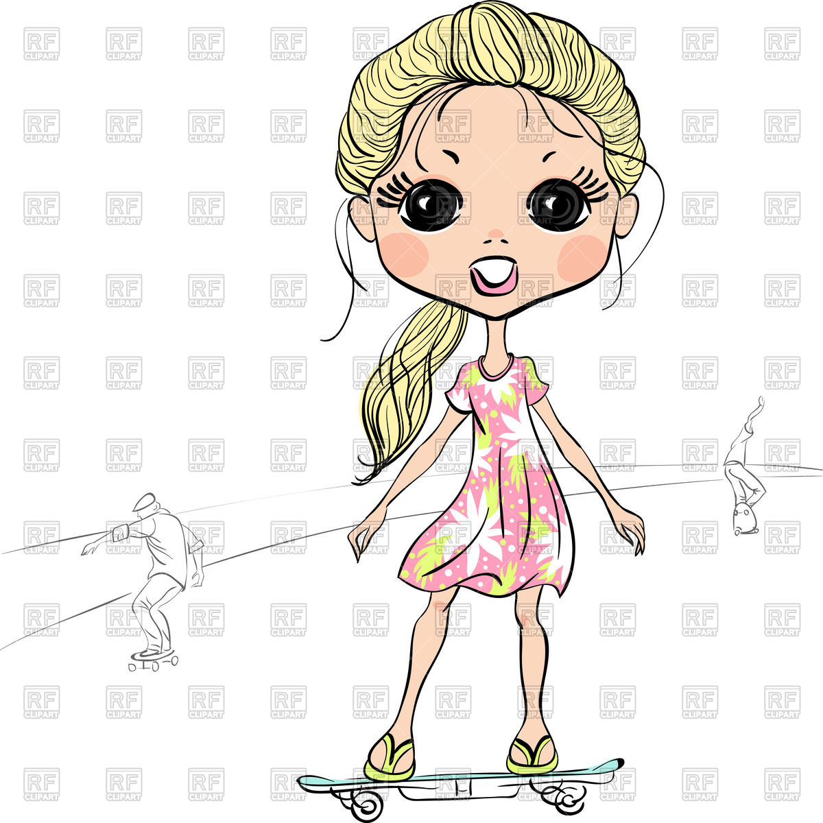 1200x1200 Cartoon Girl Riding A Skateboard Vector Image Vector Artwork Of
