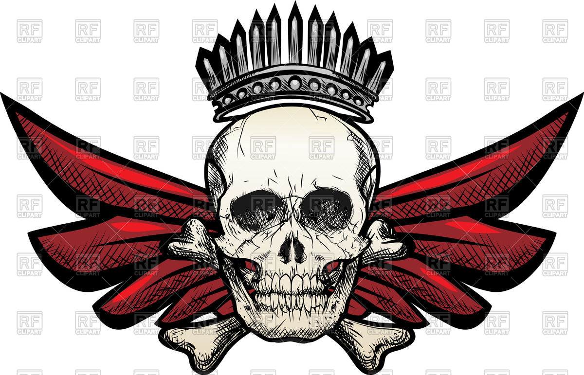 1200x771 Winged Skull With Crossbones And Crown In Grunge Style Vector