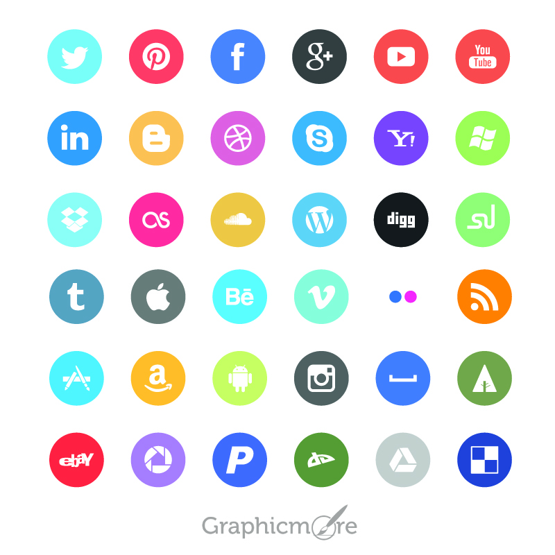 800x800 Flat Social Media Rounded Icons Design Free Vector File Download