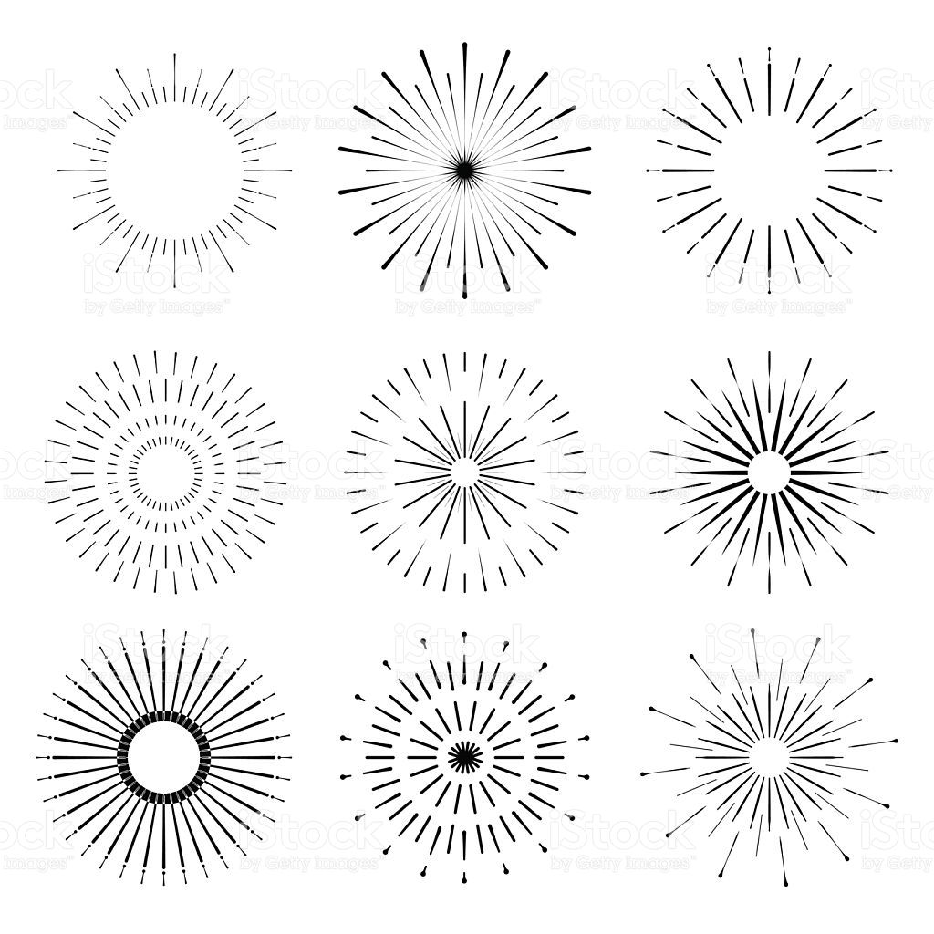 1024x1024 Retro Sun Burst Shapes. Vintage Starburst Logo. Royalty Free Stock