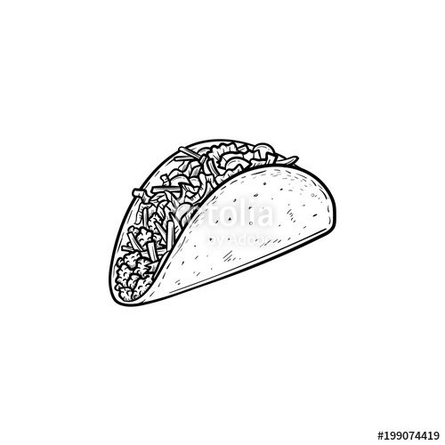 500x500 Taco Hand Drawn Outline Doodle Icon. Traditional Mexican Fast Food