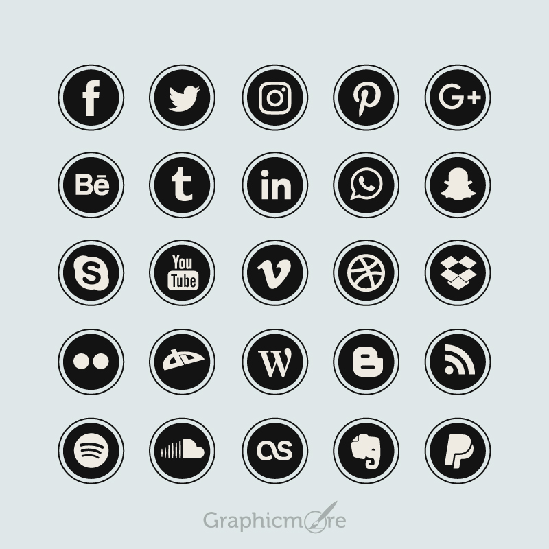 800x800 Black Flat Social Media Icons Design Free Vector File