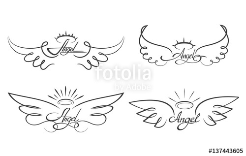 500x317 Angel Wings Drawing Vector Illustration. Winged Angelic Tattoo