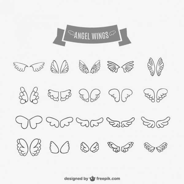 600x600 Angel Wings Doodles Collection Free Vectors 123freevectors