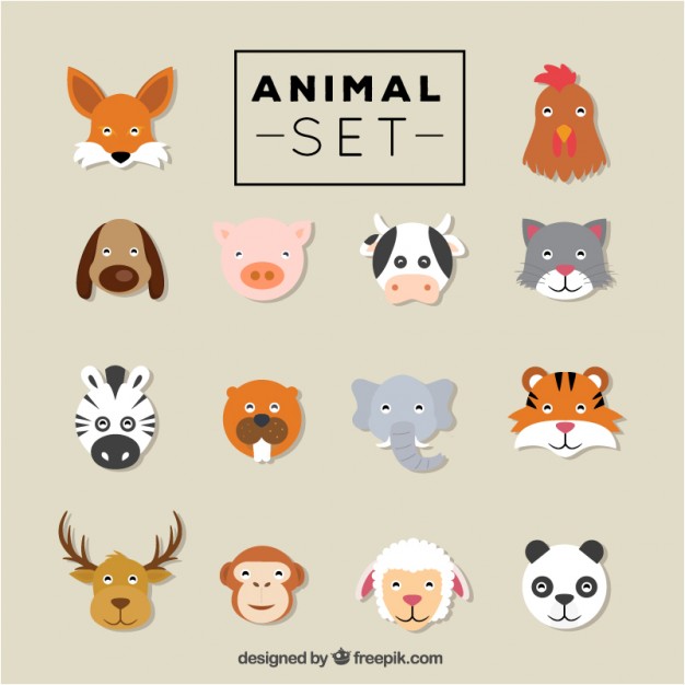 626x626 Flat Animal Heads Set Vector Free Download