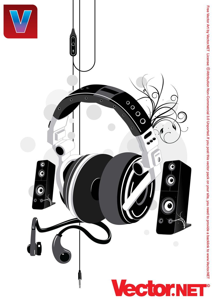 850x1204 Free Music Headphone Amp Speakers Vector Illustration