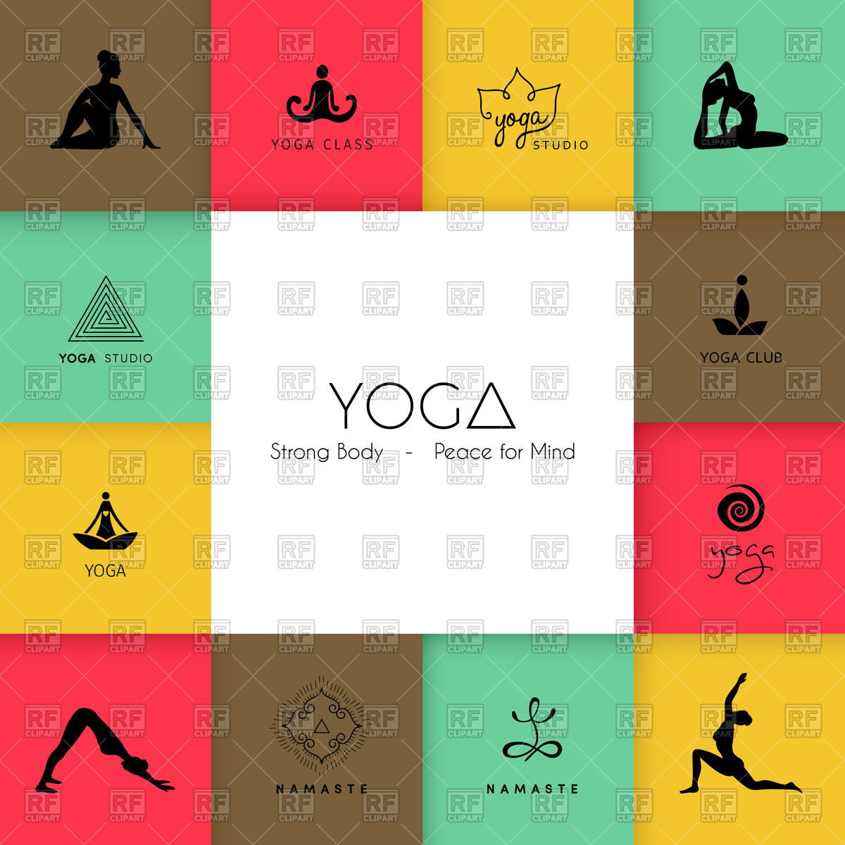 1200x1200 Colorful Set Of Yoga Logos Or Icons Vector Image Vector Artwork