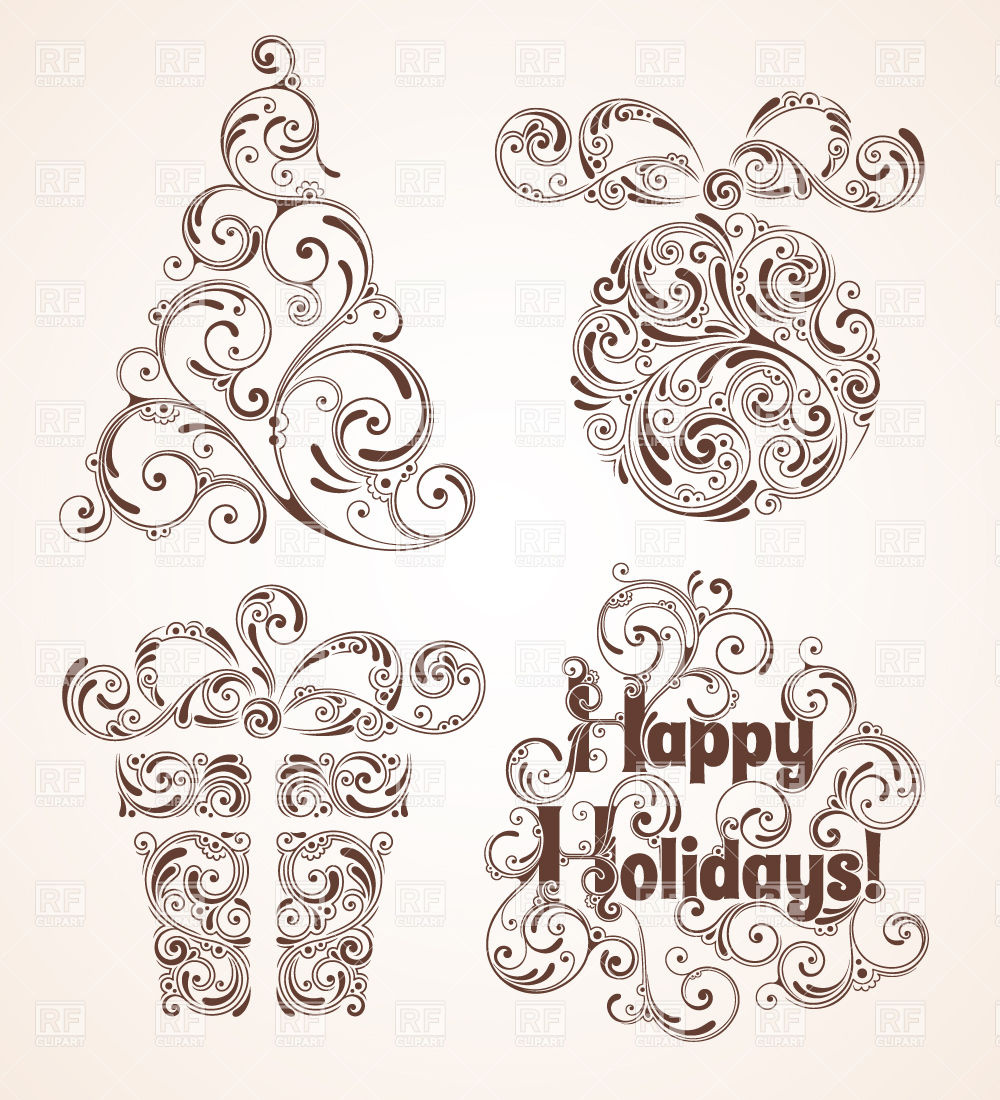 1000x1100 Happy Holidays Background With Curly Ornamental Elements Gift Box