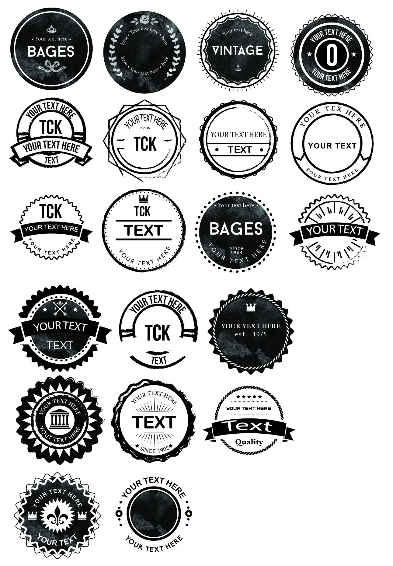 1292x1860 20 Rounded Rough Badges Free!