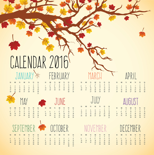500x504 Autumn Styles Calendar 2016 Vector Free Download