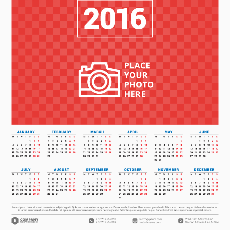 800x800 Calendar 2016 Free Vector Graphic Download