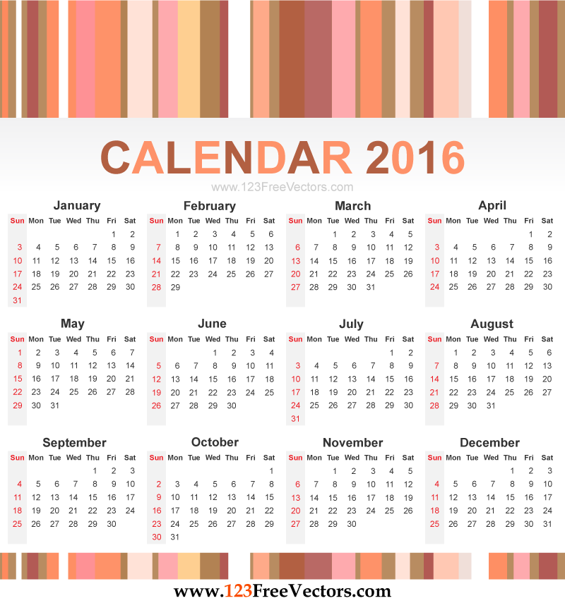 800x855 Calendar 2016 Vector 123freevectors