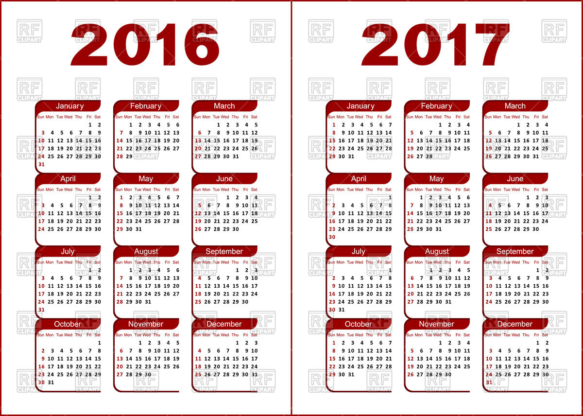 1200x856 Calendar Grid For 2016, 2017 Year Vector Image Vector Artwork Of