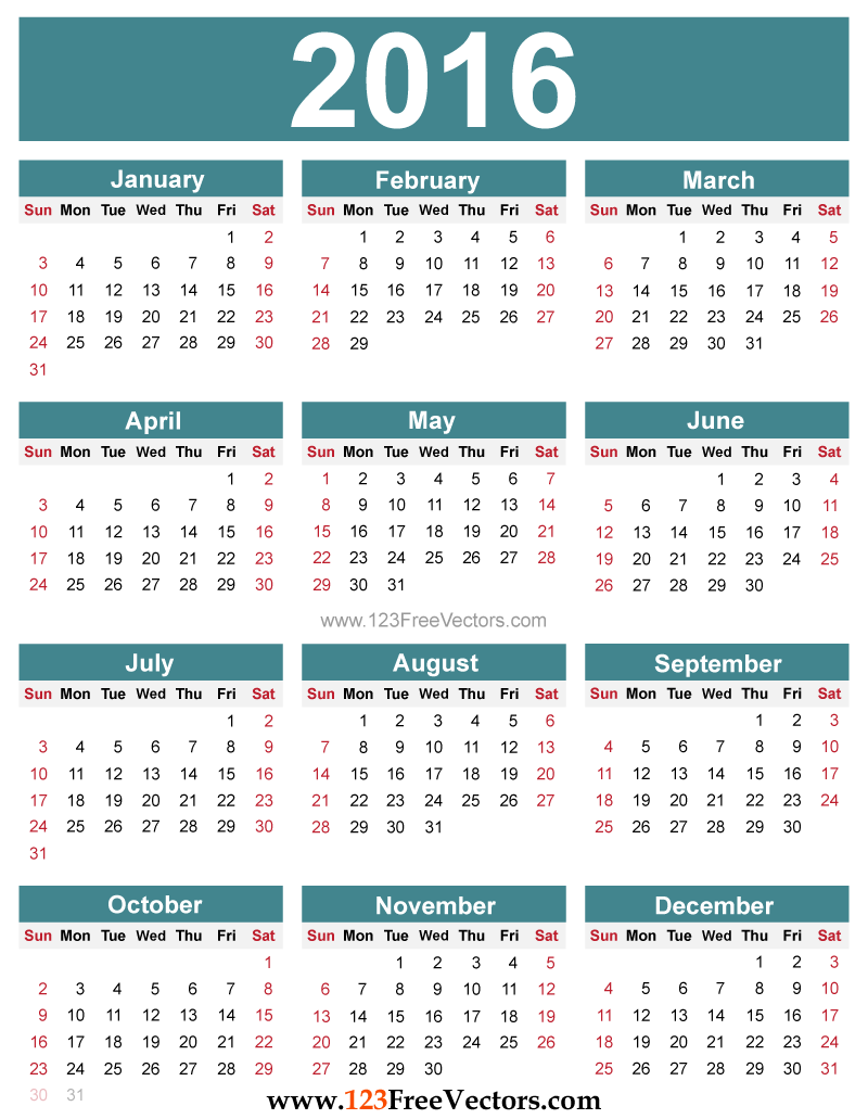 800x1031 Free Editable 2016 Calendar Download Free Vector Art Free Vectors