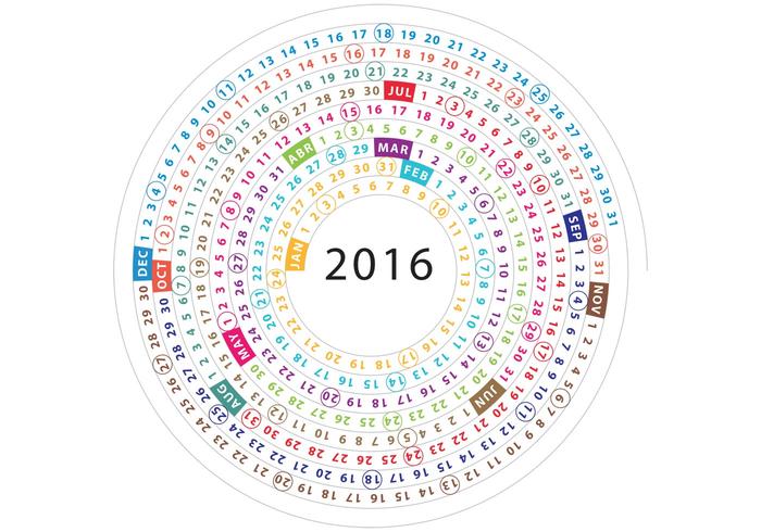 700x490 Spiral Calendar 2016 Vector