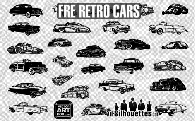 650x402 Awesome Free Vectors Retro Cars Set Silhouettes Graphics Social