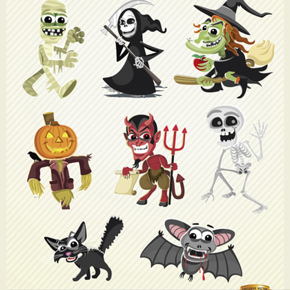 564x564 Halloween Vector Cartoon Characters Set Free Vector Download