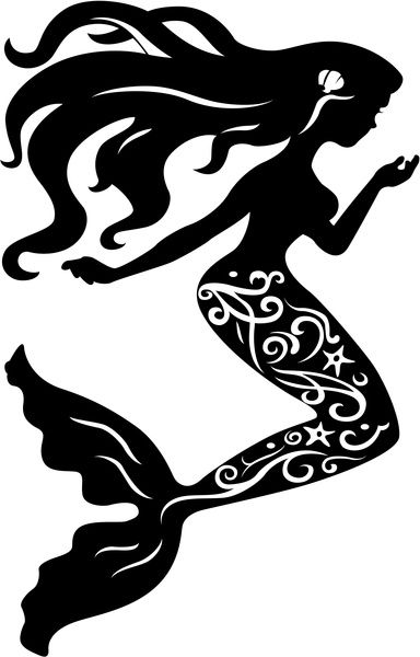 384x600 Mermaid Clip Art Black And White Mermaid Silhouette Free Vector