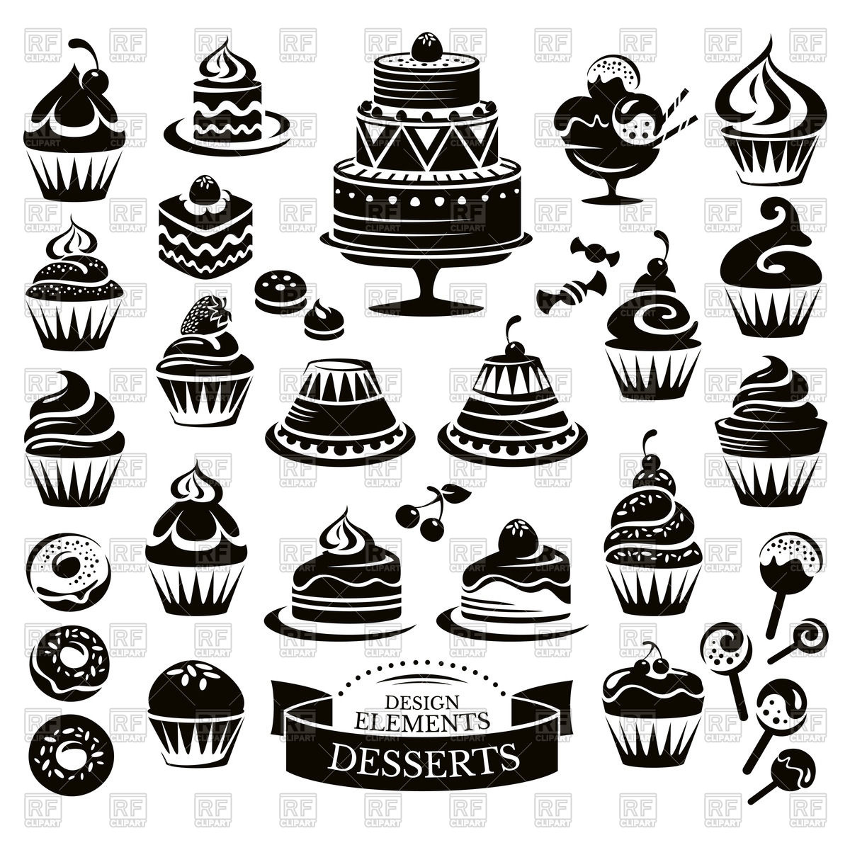 1200x1200 Set Of Desserts Icons (Ice Cream, Cakes, Donuts, Muffins) Vector