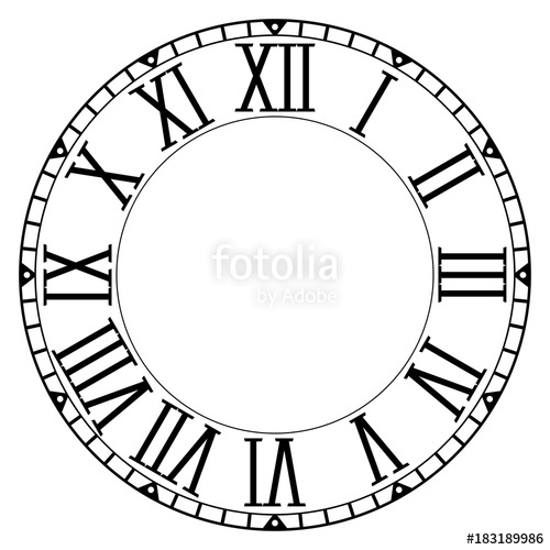 500x500 Clock Face. Blank Clock With Roman Numerals On White Background