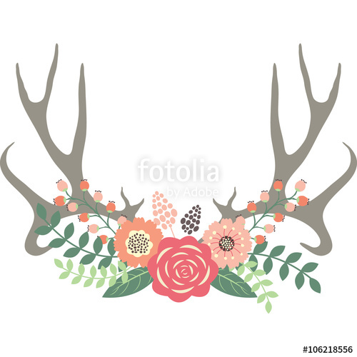 500x500 Deer Antlers With Flowers.wedding Floral Set. Stock Image And