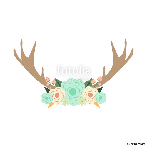500x500 Deer Antlers And Flowers. Vector Illustration. Stock Image And