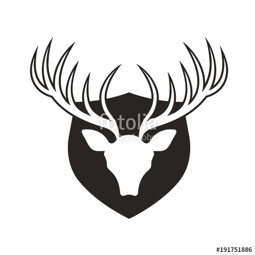 500x500 Deer Antlers Mounted On Shield In Black Outline Vector Drawing