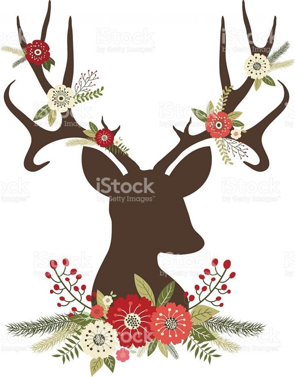 962x1228 Best Free Christmas Deer Antlers With Flowers Vector Pictures