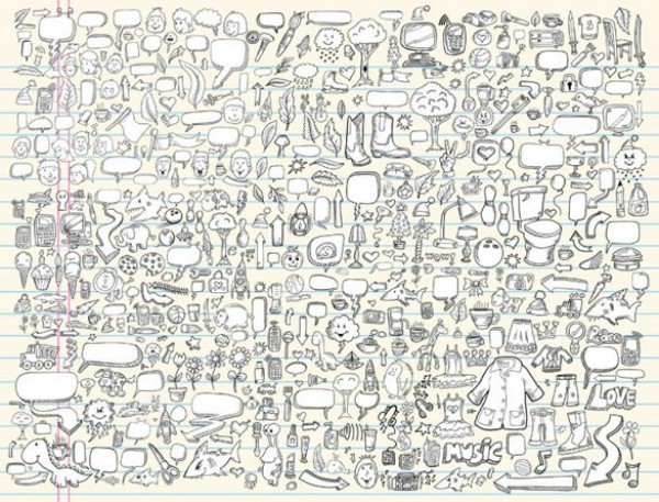 600x457 Humongous Set Of Vector Doodle Drawings