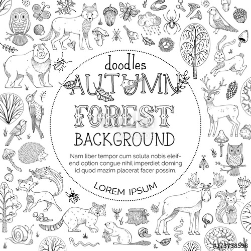 500x500 Vector Doodles Autumn Forest Background. Stock Image And Royalty