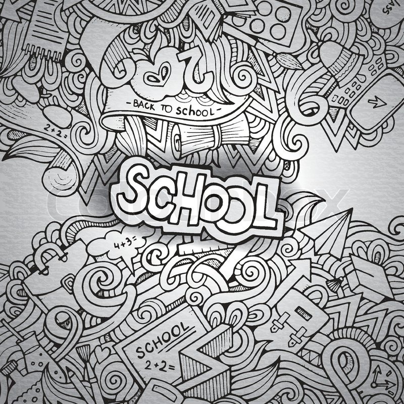 800x800 Cartoon Vector Doodles Hand Drawn School Sketch Background Stock