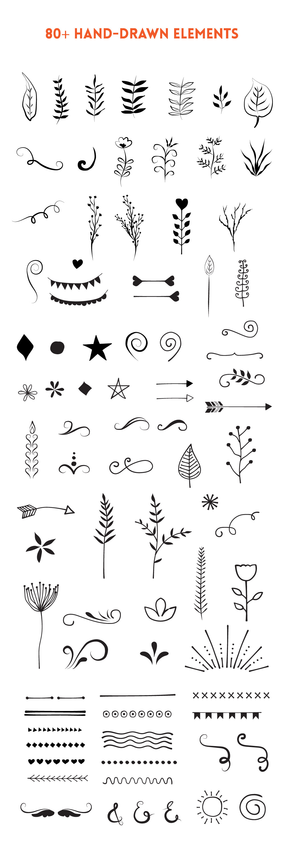 1000x3000 Free Hand Drawn Vector Elements