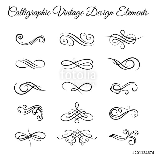 500x500 Swirly Line Curl Scroll Elements Set. Flourish Vintage