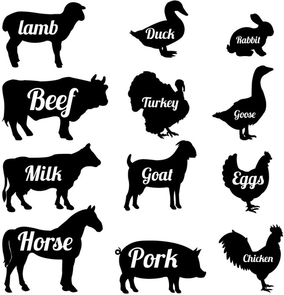 578x600 Farming Animals Illustration With Silhouettes Style Free Vector In
