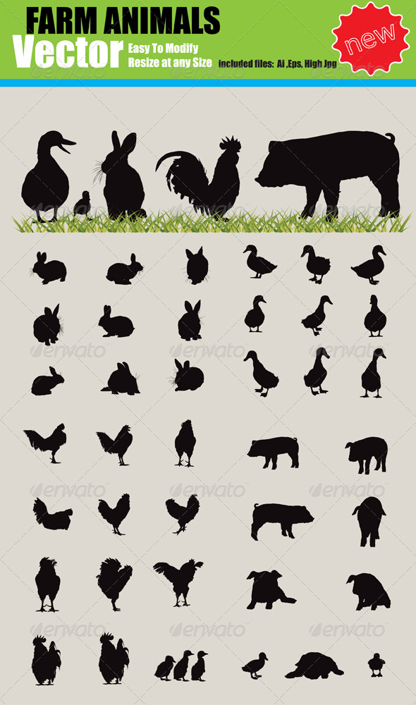 590x1000 Vector Farm Animals Silhouette Set By Ozgers Graphicriver