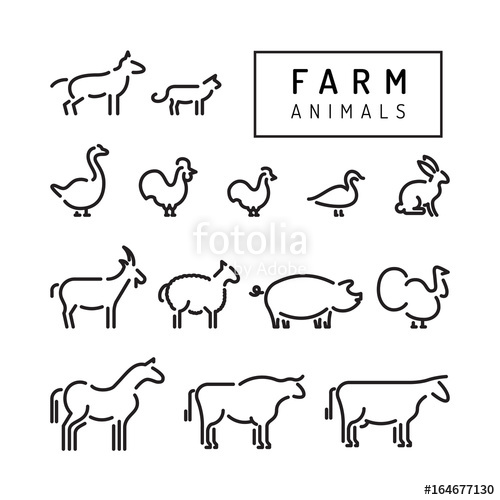 500x500 Vector Farm Animals Silhouettes Outline Isolated On White