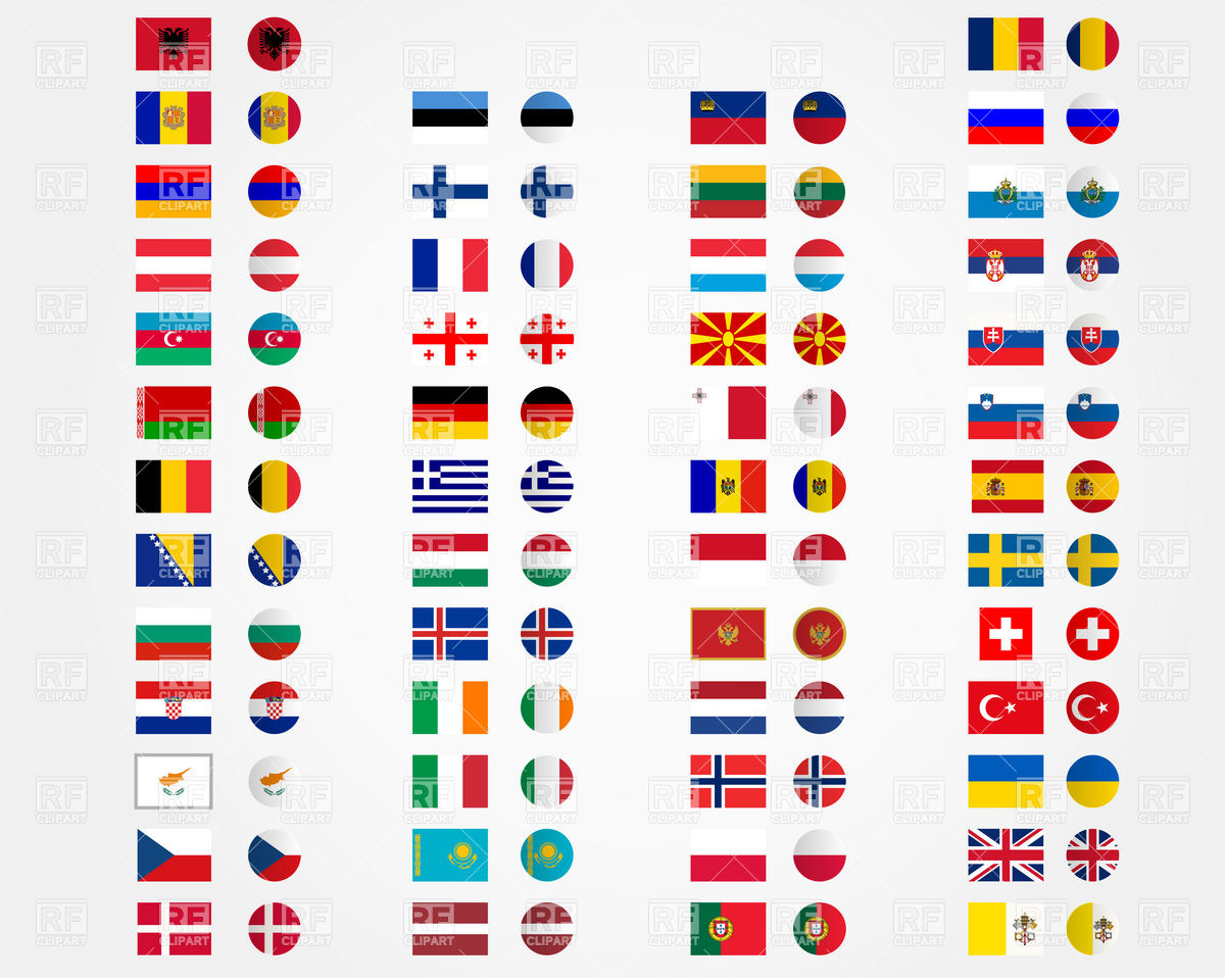 1200x960 Europe And Asia Flags And Buttons Vector Image Vector Artwork Of
